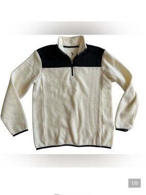 ZYIA Cream and Black Fleece Quarter-Zip Hoodie
